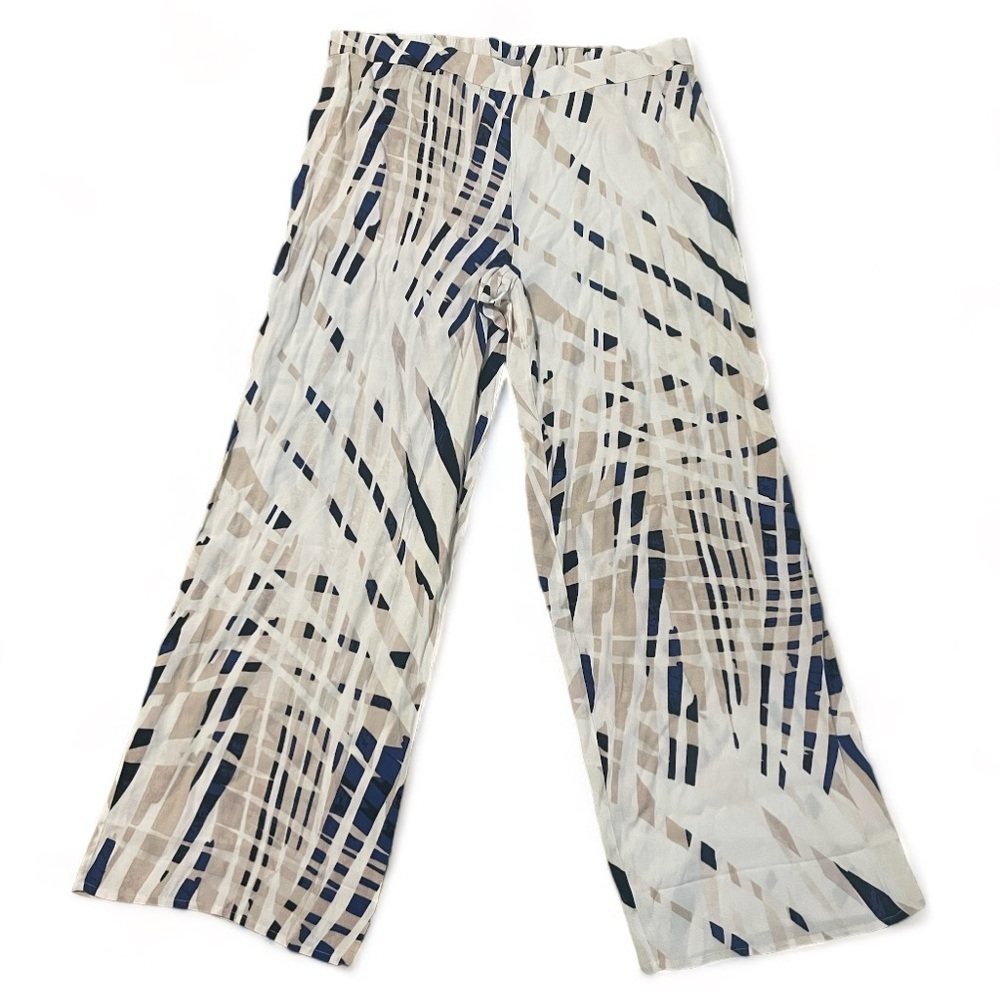 NATORI Breezy Palms Wide Leg Pants Elastic Waisr size Large XL Beach Vacation